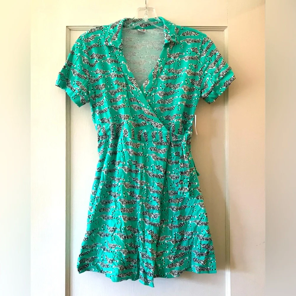 Diane von Furstenberg x GAPKids | Turquoise Tiger Print Wrap Dress XXL (14-16)